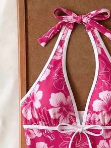 Elavelle Women's Random Print Spaghetti Strap Bow Tie Camisole Bikini Top, Spring/Summer - Multicolor - View 4