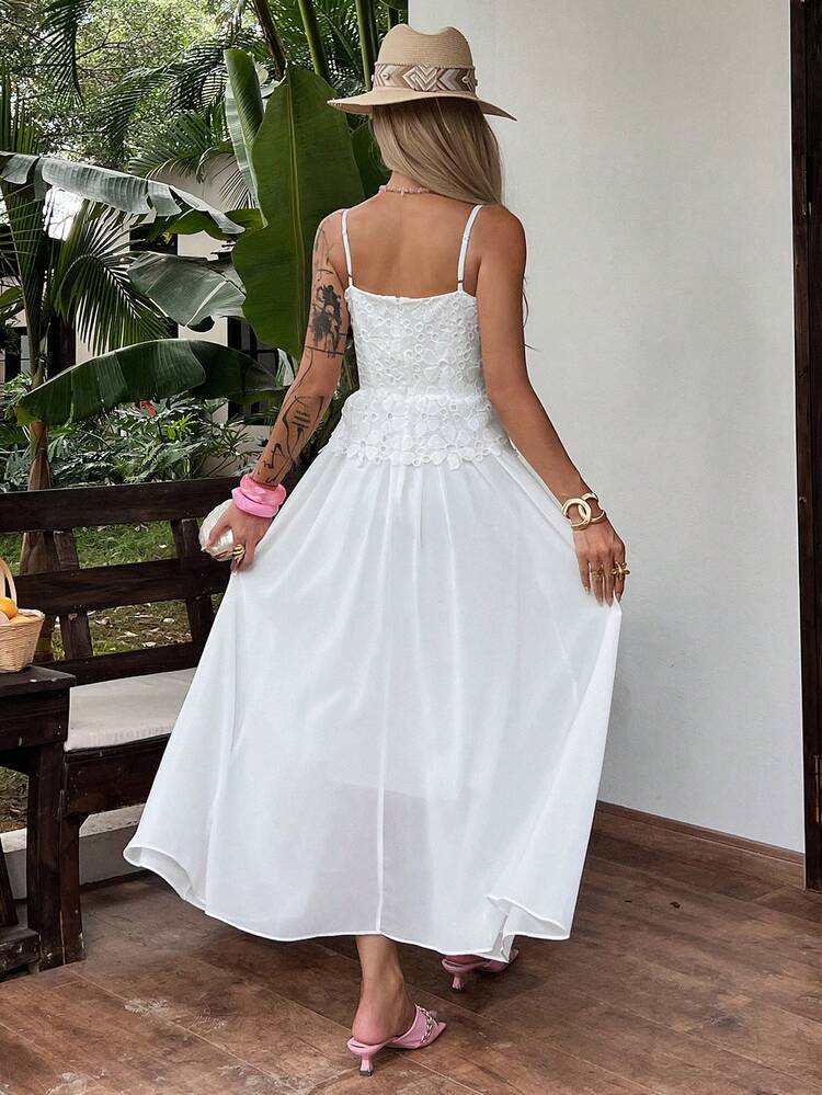 Women's Contrast Lace Elegant Spaghetti Strap Dress Sun Dresses For Women