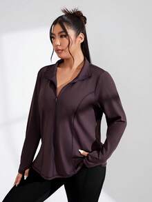 Dewbera Dewbera Chaqueta Deportiva De Talla Grande Con Cremallera Frontal - Café integral - Ver 3