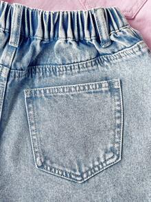 SHEIN 3件套 女童白色、蓝色、粉色牛仔短裤 - 彩色 - 查看 4
