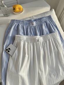 Comfortcana 大码休闲百搭通勤纯色条纹裤 - 彩色 - 查看 3