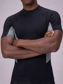ZELFYO Men's Contrast Color Short Sleeve Jumpsuit Swimwear For Beach Vacation - Black - View 4