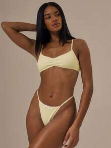 MUSERA Biancheria intima da donna con fiocco a puntini, orlo a picot, comoda per il relax invernale, biancheria intima essenziale per tutti i giorni, ideale per San Valentino - Giallo - Visualizzare 2