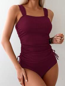Swim Chiccia 女款酒紅色分體式比基尼上衣與三角比基尼下褲泳衣套裝，適合夏季度假、海灘假期、派對、休閒性感風格 - 酒紅色 - 查看 10