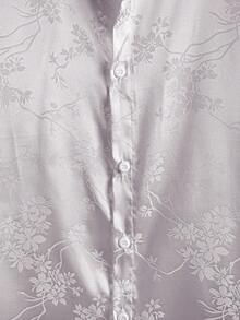 Manfinity Homme Áo sơ mi nam tay ngắn cài một hàng khuy, chất liệu jacquard, thời trang. - Bụi tím - Xem 4