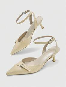 CUCCOO BIZCHIC Giày sandal cao gót nữ thanh lịch, họa tiết da rắn, gót mỏng, kiểu dáng slingback, thích hợp cho công sở. - Màu be - Xem 5