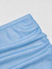 Sweetra Plus Size Metallic Bandeau Double Ruffle Waist Party Dress - Blue - View 5