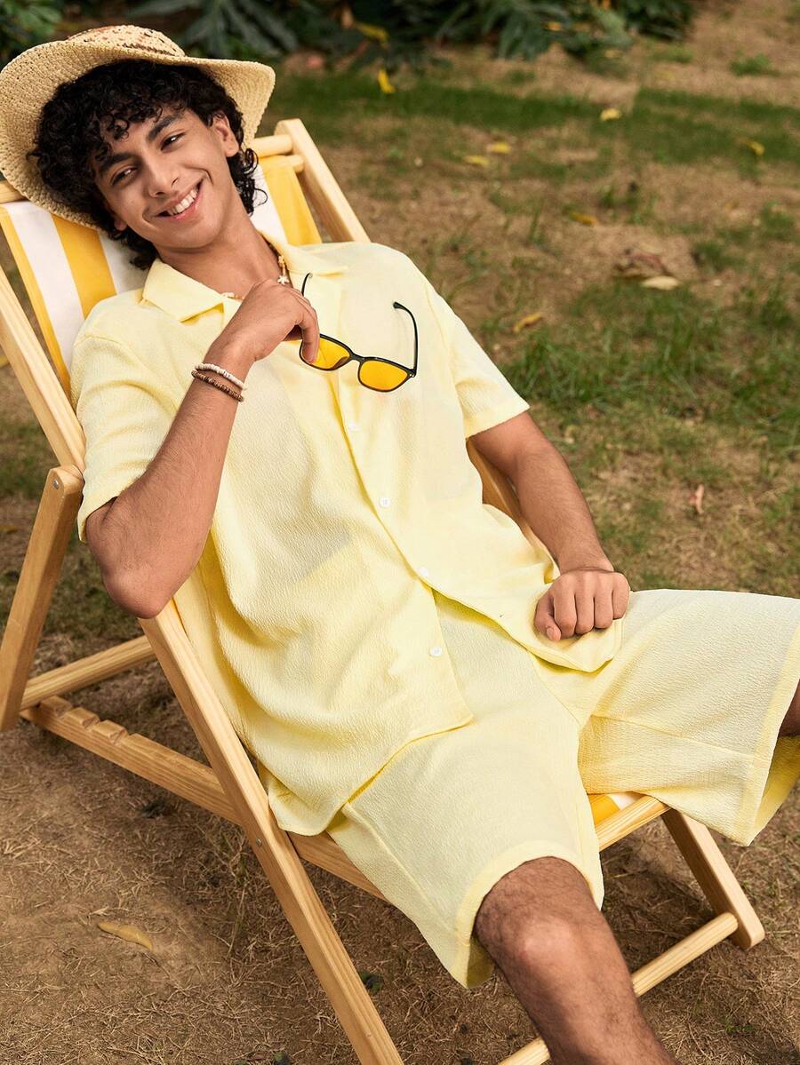 Whitmere Men's Shirt, Urban Casual Fashionable European Versatile, Loose, Beach, Spring Summer - Yellow - View 1