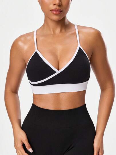 Seamluxe SHEIN Sport Áo ngực thể thao lửng dành cho nữ với viền tương phản