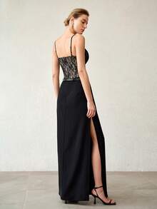 MOTF PREMIUM SEXY BLACK LACE PATCHWORK DRESS FOR WOMEN - Black - View 4