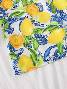 Tween Girl Casual Vacation Halter A-Line Lemon Print Dress - Yellow - View 3