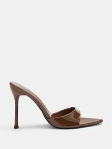 Glitzique Damen High Heel Spiegelmule mit geraffter Taille, klassisch für Frühling/Sommer Nachtpartys, Bankette, Outdoor, Mode, Laufsteg, Hochzeit, Zuhause, Casual Schuhe. Mit geraffter Taille, Spitze Zehenpartie, elektroplattierter Stiletto-Absatz, hochwertig glänzendes einfarbiges Material, Schlupfeinstieg, elegante High-End Mode Schuhe in Schokoladenbraun. - Schokoladenbraun - Übersicht 5