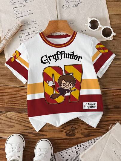 HARRY POTTER X SHEIN Young Boy Casual Round Neck Cartoon Letter Print Short Sleeve T-Shirt, Versatile Daily Wear