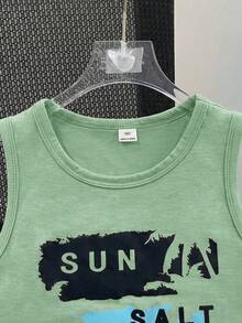 SHEIN Tween Boy Casual Vacation Style Palm Tree Pattern Sleeveless Loose Knit Tank Top, Suitable For Beach, Sports, Vacation, School - Mint Green - View 5