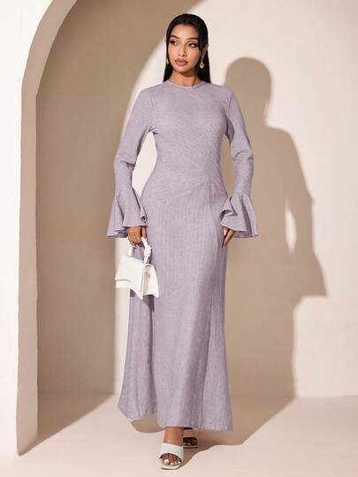 Veilorie Women's Elegant Bell Sleeve Arabic Style Dress