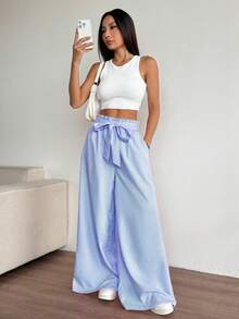 SHEIN PariChic 女士条纹打结设计休闲百搭日常裤 - 彩色 - 查看 4