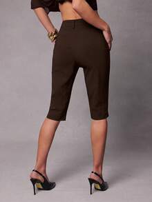 Hauture Women's Tailored Stretch Capri Trouser Teachers' Day Brunch Office Dark Brown Summer Casual - Cocoa - View 2