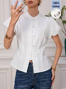 EastFlair Women's Simple Commuter Puff Sleeve Top For Summer - White - View 5