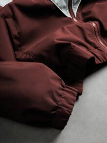 PAVTROS Men's Stand Collar Contrast Color Zip-Up Jacket Football - Burgundy - View 6