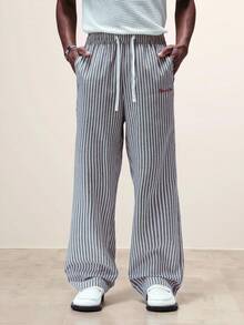 STYNVO Men's Striped Pants, Embroidered Details, Suitable For Spring And Summer Mens Pinstripe Pants Mens Striped Pants Mens Pants Linen Pants For Men Relaxed Pants Men Man Clothes Pants Beach Outfit For Men Pants - Dark Grey - View 6