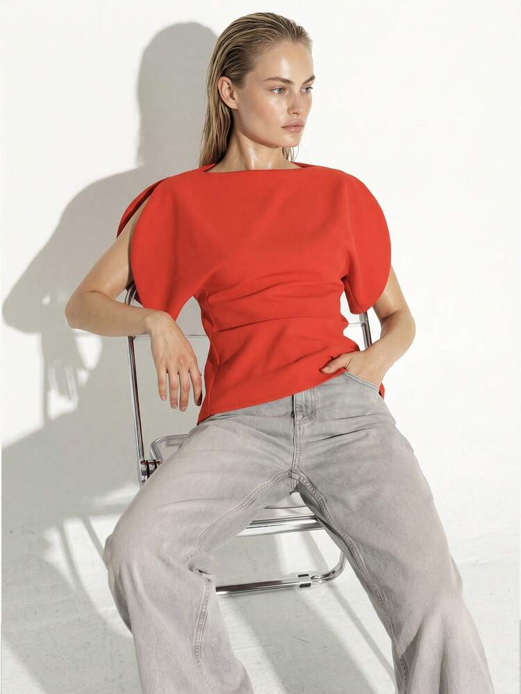 KSTM Statement Puff Sleeve Blouse With Dramatic Silhouette Boat Neck Vibrant Top For Contemporary Fashion