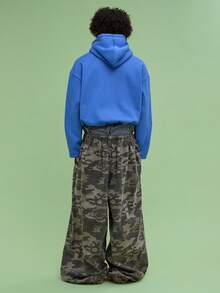 COUREZ Unisex Women Men Baggy Balloon Fit Camo Trousers Y2K Vintage 100%Cotton - Khaki - View 8