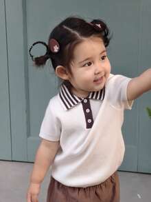 DAZY Toddler Girls' Korean Style Collared Short Sleeve Top - Beige - View 7