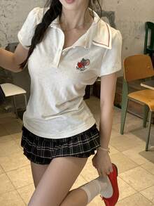 TOM AND JERRY X DAZY Women's Cartoon Casual Mesh T-Shirt, Korean Style Collaboration, Spring/Summer - White - View 1