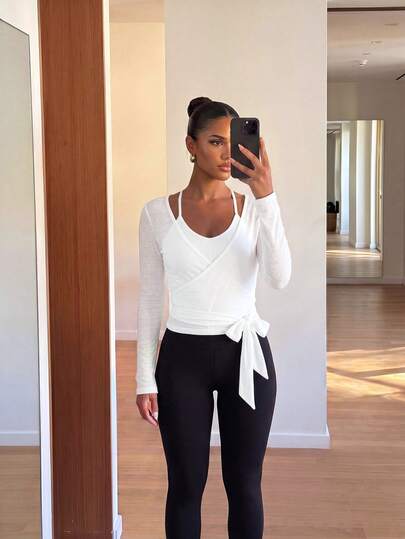 Sirith 女士休闲运动系带长袖 T 恤，轻盈纹理设计，四季皆宜