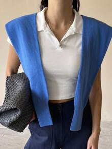 Camiseta blanca versátil de mujer con cuello redondo, sin mangas, con aplicación de encaje, ajustada y corta, para primavera/verano - Blanco - Ver 5