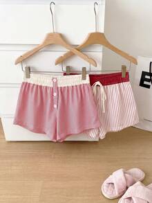 SweetSlumber Set de 2 shorts de pijama de mujer con rayas y contraste de color dulce y lindo - Multicolor - Ver 3