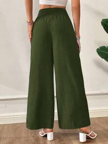 Siren Gaze Casual Loose Wide Leg Pants For Spring, Summer & Autumn - Olive Green - View 2
