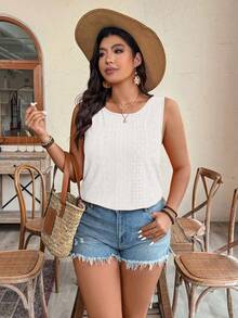 Áo tank top nữ cỡ lớn mùa hè, kiểu dáng thường ngày, màu trơn, kiểu quấn chéo lưng. - trắng - Xem 3