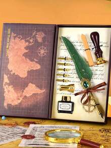 Gift Set With Dip Pen, Wax Seal Stamp & Ink | Feather & Mechanical Gear Calligraphy Pen Set For Journaling, Wedding, Christmas, Letter Writing & Beginner Calligraphy Supplies - Multicolor - View 11