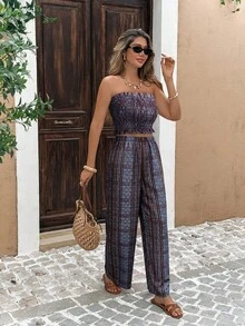 Serisse Bộ đồ 2 món dành cho nữ, áo ống kẻ sọc và quần dài, thích hợp cho kỳ nghỉ. - Nhiều màu - Xem 5