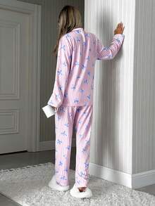 EURMUSE Conjunto de pijama para mujer de 2 piezas con botones delanteros y estampado de rayas y patrón en la Bottom - Multicolor - Ver 2