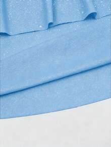 Sweetra Plus Size Metallic Bandeau Double Ruffle Waist Party Dress - Blue - View 7