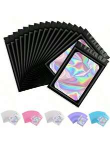 50pcs Holographic Iridescent Resealable Bags, Rainbow Foil Self-Sealing Packaging Pouches, Christmas - Multicolor - View 1