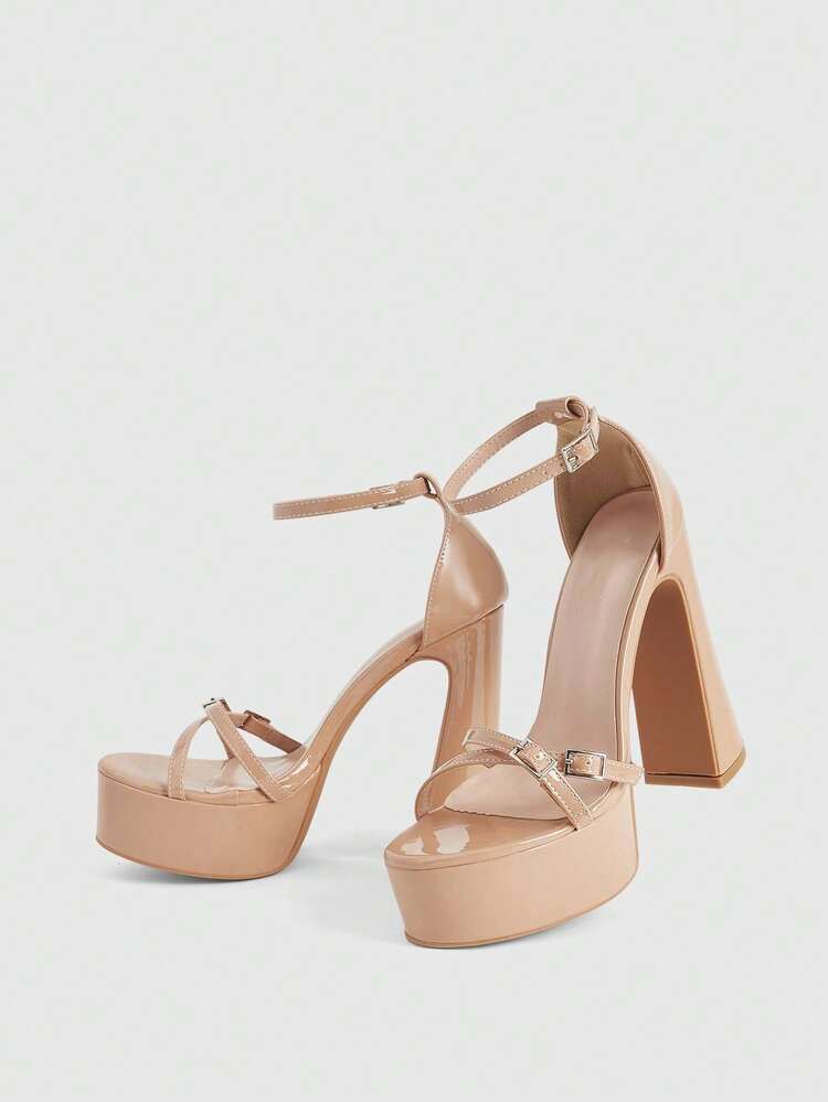 CUCCOO LuxiPop Spring And Summer New Design Thick Heel High Heel Elegant Temperament Simple Sexy Women's Sandals Apricot Patent Leather PU Material Hollow Ankle Strap High Heel Dew Heels Dress Shoes Dating Afternoon Tea Party Valentine's Day Elegant Wear