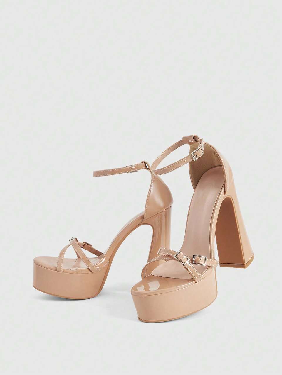 CUCCOO LuxiPop Spring And Summer New Design Thick Heel High Heel Elegant Simple Sexy Women's Sandals Apricot Patent Leather PU Material Hollow Ankle Strap High Heel Dew Heels Dress Shoes Dating Afternoon Tea Party Valentine's Day Elegant Wear Summer Shoes