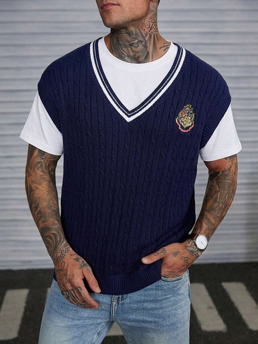 Áo len dệt kim kiểu vest màu xanh hải quân dành cho nam giới - Nhiều màu - Xem 1
