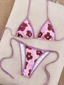 SHEIN Swim Mod Bộ đồ bơi nữ, bikini hai mảnh kiểu đảo biển với tua rua trang trí, đồ bơi thường ngày viền tương phản cho tiệc bể bơi, gợi cảm. - Nhiều màu - Xem 7