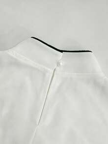 SHEIN LUNE Blusa donna colorblock, camicia casual business, collo a lupetto, elegante e versatile, adatta per l'ufficio e occasioni casual, adatta per autunno, inverno e primavera - Bianco - Visualizzare 3