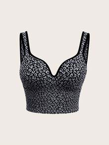 SHEIN Rhythm Era Áo ngực thể thao/tập luyện hàng ngày in họa tiết da báo dành cho nữ cỡ lớn - màu đen - Xem 3