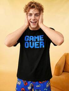 Notgurli Men's Letter Print Short Sleeve Top And Shorts Casual Loungewear Set - Multicolor - View 6