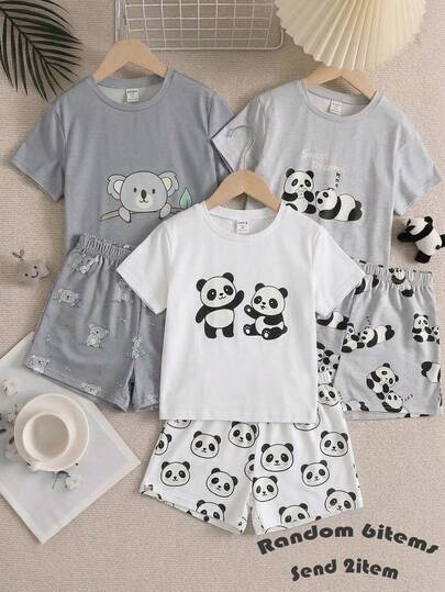 SHEIN [Random 6 Piece, Send 2 Piece]!Surprise Box !!!!30% Chance Of Getting 4 Pieces Tween Girl Summer Comfortable Cute Bear Pattern Short Sleeve Shorts Pajama Set Mother's Day Graduation Suitable For Spring & Summer Daily, Outing, Vacation, Holiday Wear, Stylish Girls, Casual Wear, New Style, Homecoming, Chill Vibe Outfits, Back To School, Girly Style T Shirt