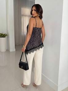Xyvia Áo hai dây nữ thanh lịch, thời trang, thoải mái, quyến rũ, cổ điển, tối giản, cao cấp, lãng mạn, đi nghỉ mát, gợi cảm, hiện đại, đi biển, hẹn hò, xuân/hè, không tay, viền ren, phối họa tiết da báo (họa tiết ngẫu nhiên) - màu nâu - Xem 2