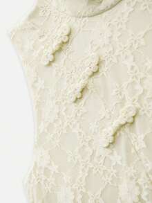 Nöista Cream Lace Mini Dress With A Round Neckline Chinese-Style Frog Button Detailing At The Front.Designed Fitted Silhouette.Perfect For Spring Summer - Beige - View 10