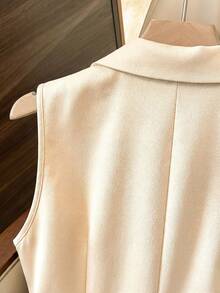 Ellevyn Women's Solid Color Lapel NeckSleeveless Bodysuit - Apricot - View 12