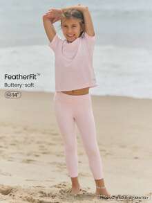 GLOWMODE 14英寸儿童FeatherFit™ Little Mover柔软舒适侧袋运动紧身裤，适合日常休闲穿着。 - 淺粉色 - 查看 1